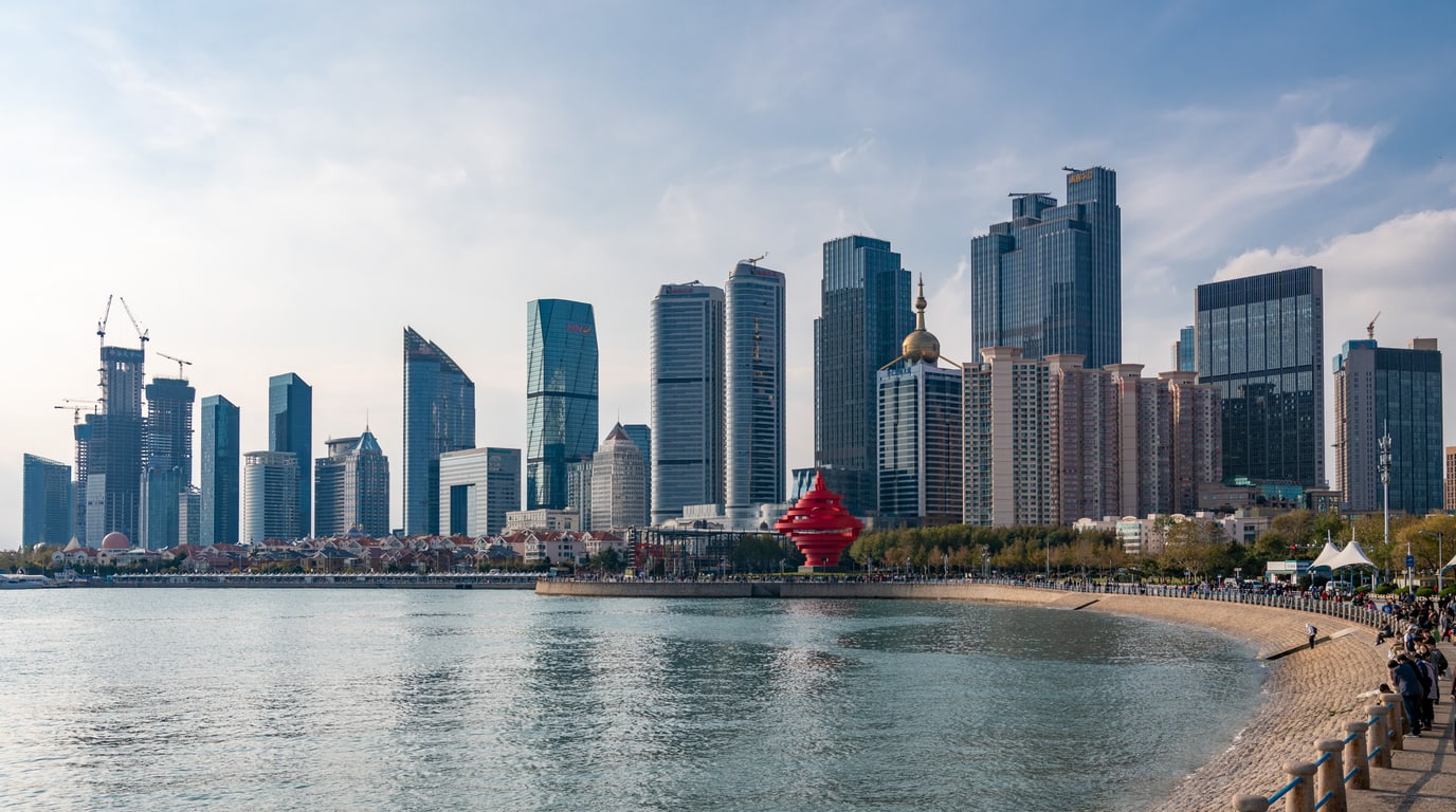 Historic harbor and coastal cityscape in Qingdao