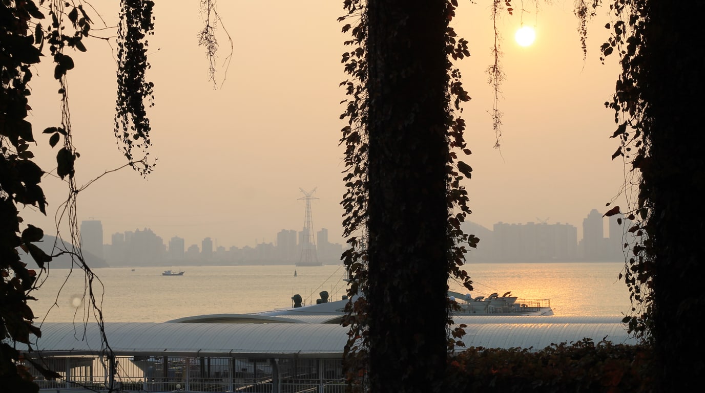 Xiamen harbor and waterfront seen from a ferry